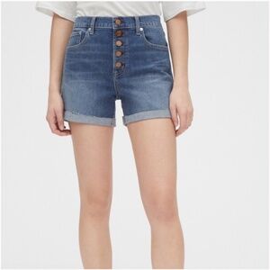 Gap Womens High Rise 4" Distressed Denim Shorts Size 4/27 Regular Button…